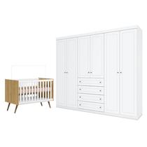 Berço Americano Q Encanto 3820 Retrô Freijó TOQ Branco Acetinado - Qmovi e Guarda Roupa Casal Americano 6 Portas Branco HP - Henn
