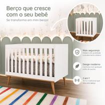 Berço Americano Retrô Evolutivo 3 em 1 Branco com Bétula Carolina Baby