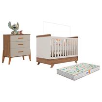 Berço Americano Retro Vitória e Cômoda Gaveteiro Infantil Emilly Off White Carvalho com Colchão Gazin - Canaã