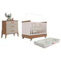 Berço Americano Retro Vitória E Cômoda Gaveteiro Infantil Emilly Off White Carvalho Com Colchão Gazin - Canaã