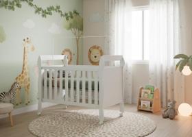Berço Americano Soninho 2 em 1 Vira Mini Cama Rodízios Moderno Compacto Quartos Infantil MDF Incluso Colchão AV