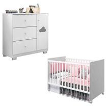 Berço Americano Tico E Cômoda Infantil Ane Branco Brilho Phoenix Baby