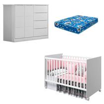 Berço Americano Tico e Cômoda Infantil Eloá Branco Acetinado com Colchão Ortobom Phoenix Baby Berço Americano Tico e Cômoda Infantil Eloá Branco Acetinado com Colchão Ortobom Phoenix Baby