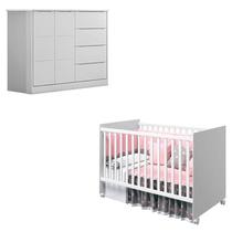Berço Americano Tico e Cômoda Infantil Eloá Branco Acetinado Phoenix Baby