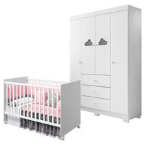 Berço Americano Tico e Guarda Roupa Infantil Ane Branco Brilho Phoenix Baby