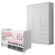 Berço Americano Tico e Guarda Roupa Infantil Eloá Branco Acetinado Phoenix Baby