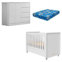 Berço Americano Tutto New e Cômoda Infantil Eloá Branco Acetinado com Colchão Ortobom Phoenix Baby Berço Americano Tutto New e Cômoda Infantil Eloá Branco Acetinado com Colchão Ortobom Phoenix Baby