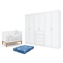 Berço Americano Unique Branco Soft Eco Wood - Matic e Guarda Roupa Casal Americano 6 Portas Branco HP e Colchão Ortobom - Henn Berço Americano Unique Branco Soft Eco Wood - Matic e Guarda Roupa Casal Americano 6 Portas Branco HP e Colchão Ortobom - Henn