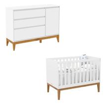 Berço Americano Unique e Cômoda com Porta Nature Clean Branco Soft Eco Wood Matic