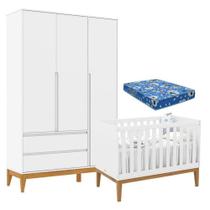Berço Americano Unique E Guarda Roupa 3 Portas Nature Clean Branco Soft Eco Wood E Colchão Ortobom Berço Americano Unique E Guarda Roupa 3 Portas Nature Clean Branco Soft Eco Wood E Colchão Ortobom