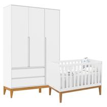 Berço Americano Unique e Guarda Roupa 3 Portas Nature Clean Branco Soft Eco Wood Matic
