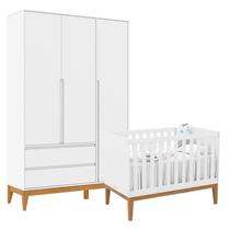 Berço Americano Unique e Guarda Roupa 3 Portas Nature Clean Branco Soft Eco Wood Matic Berço Americano Unique e Guarda Roupa 3 Portas Nature Clean Branco Soft Eco Wood Matic