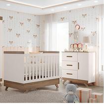 Berço Americano Vitória e Cômoda Infantil Retro Maya Ambiente Off White Carvalho Canaã