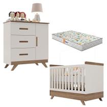 Berço Americano Vitória E Cômoda Retro Maya Off White Carvalho Com Colchão Gazin Canaã