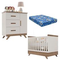 Berço Americano Vitória E Cômoda Retro Maya Off White Carvalho Com Colchão Ortobom Carolina