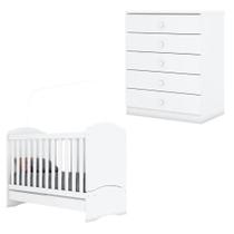 Berço Bala De Menta E Cômoda Infantil Pique-esconde Branco - Henn