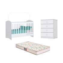 Berço Bala de Menta e Cômoda Labirinto Branco e Colchão - FdECOR