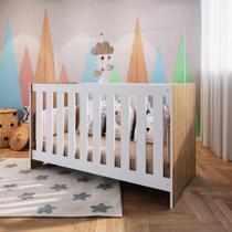 Berço Bebe Mini Cama Infantil Americano com Colchão 3 em 1 Completa Branco Nogal