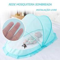 Berço Bebê Mini Portátil Com Mosquiteiro Tule Azul