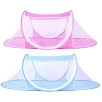 Berço Bebê Mini Portátil Com Mosquiteiro Tule Azul Rosa