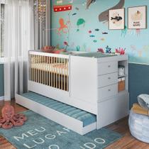 Berço Bebê Multifuncional 3 Gavetas com Cama Auxiliar Branco - Completa Móveis