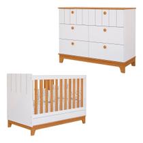 Berço Biscoito com Cômoda 6 Gavetas e Colchão 130x70cm