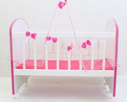 Berço Boneca Até 67cm Rodízios Véu Ideal Reborn ROSA