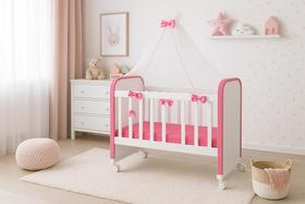 Berço Boneca Até 67cm Rodízios Véu Ideal Reborn ROSA