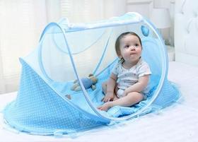 Berço Cama Azul, para Bebês com Mosqueteiro, Tenda Cercadinho Portátil Caminha de Bebe