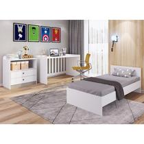 Berço Cama Com Cômoda Trocador E Escrivaninha Meu Fofinho - Branco