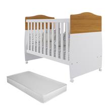 Berço Cama Conforto Quarto Bebê 100% Mdf Vira Cama Rodízios Proteção Com Colchão Cor Branco/Nature