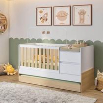 Berço Cama Multifuncional Auri com 2 Gavetas e Cama Auxiliar Casatema Carvalho Mel/Branco
