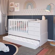 Berço Cama Multifuncional com Auxiliar 2 Colchões Branco