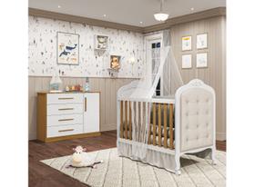 Berço com capitone e Cômoda Charlo Moveis Peroba MDF Berço com capitone e Cômoda Charlo Moveis Peroba MDF