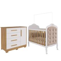Berço com capitone e Cômoda Charlo Moveis Peroba MDF - Berço com capitone e Cômoda Charlo Moveis Peroba MDF -