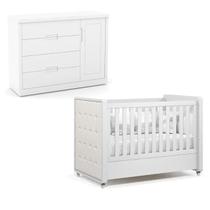 Berço com Capitonê e Cômoda Tutto New 100% MDF Cor Branco Soft - Matic Móveis
