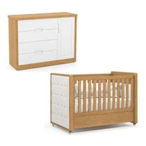 Berço com capitone e Cômoda Tutto New 100% MDF Cor Freijó - Matic Móveis