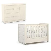Berço com Capitonê e Cômoda Tutto New 100% MDF Cor Off White - Matic Móveis