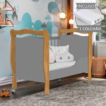 Berço com Colchão Alvin Nature e cinza Berço com Colchão Alvin Nature e cinza