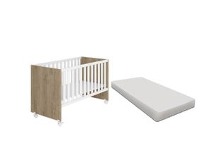 Berço Com Colchão Amore e Rodizios Para Quarto De Bebê Carvalho - Móveis Leartam