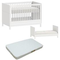 Berço com Colchão em MDF Laqueado Branco Fosco 2 em 1 Cozy Quater Móveis
