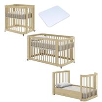 Berço com Colchão Evolutivo 3 em 1 em Madeira Maciça Carvalho Malva