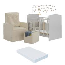 Berço com Colchão Incluso Poltrona de Amamentação e Puff Olaf Multimóveis MP4099