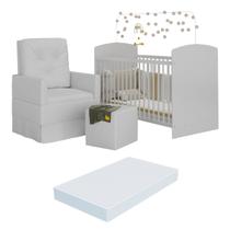 Berço com Colchão Incluso Poltrona de Amamentação e Puff Olaf Multimóveis MP4105