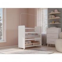 Berço Com Colchão Infantil Grade Móvel Rodinhas Mosquiteiro Branco Branco