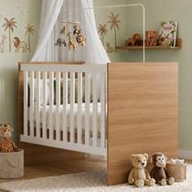 Berço com Colchão Suporte Mosquiteiro Life 100% MDF Marrom/Branco/Madeirado Ypê