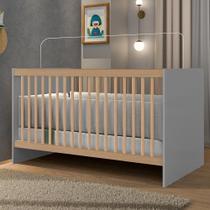 Berço com Grade Fixa Lua 132,5x76x76 Cm Cinza/Madeira Berço com Grade Fixa Lua 132,5x76x76 Cm Cinza/Madeira