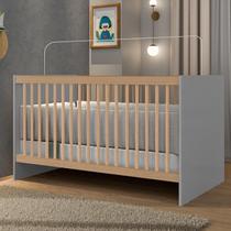 Berço com Grade Fixa Lua 132,5x76x76 Cm Cinza/Madeira
