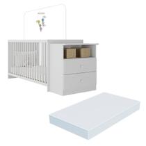 Berço Cômoda c/ Colchão Incluso Meu Bebê Multimóveis Branco