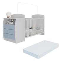 Berço Cômoda com Colchão Incluso Colinho de Mãe Multimóveis Branco/Azul